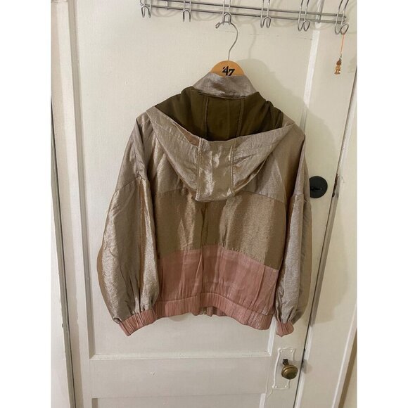 Zara Basic Women's Metaic Color Block Light Weight Full Zip Hooded Jacket - Medi - Picture 5 of 14